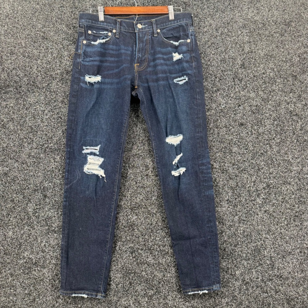 Abercrombie & Fitch Skinny Taper Stretch Distressed Dark Wash Jeans Mens 31x32